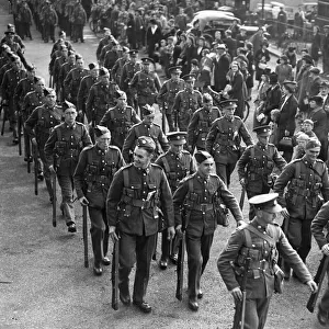 Men of the East Yorkshire Regiment pictured arriving somewhere in Gloucestershire