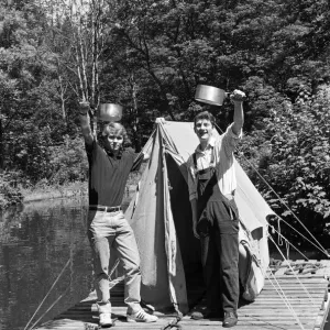 Two Men on a Raft Print: Lydgate School Fundraiser 1990