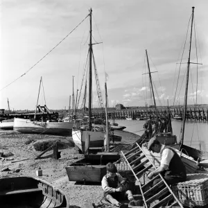 Two men at work at Rye Harbour, Sussex. November 1952 C5848 Two men at work at Rye Harbour, Sussex. November 1952 C5848