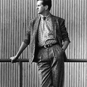 Mens Fashions Autunm 1985. Our model wears a fleck suit Miami Beach Style, Boot Lace Tie