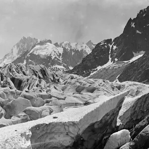 Print of Mer de Glace from above Chamonix, 1923