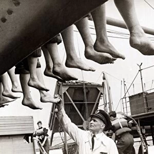 Merchant Navy Training June 1944 The lads have their feet inspected The