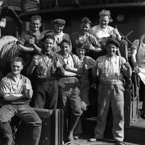 Merchant Seamen during WW2 giving the Thumbs Up'Circa 1940