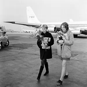 Mia Farrow at Heathrow Airport to travel to India. 20th January 1968