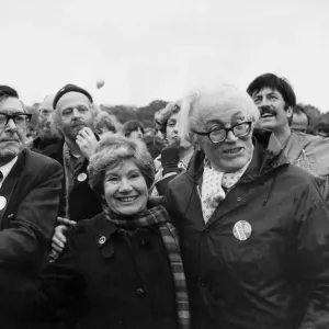 Michael Foot with wife Jill Craigie and Mick McGahey on anti-nuclear weapons march