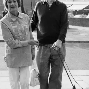 Michael Foot and wife Jill Craigie walking their dogs - October 1972 Print