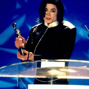 Michael Jackson accepts his award at the 1996 Brit Awards. 20th February 1996