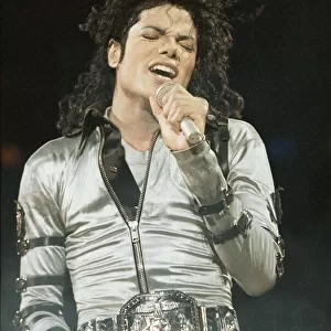 Michael Jackson performing on stage in concert at the Milton Keynes Bowl 10th September