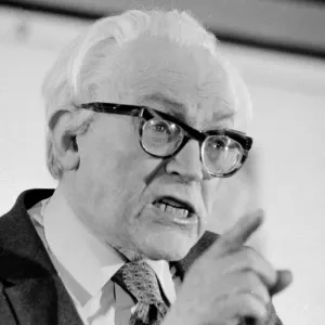 Michael Labour Party Leader Michael Foot seen here talking at the London College of