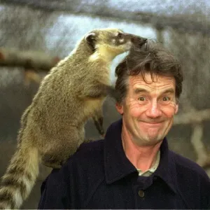 Michael Palin, star of film Fierce Creatures, at Regents Zoo, February 1997
