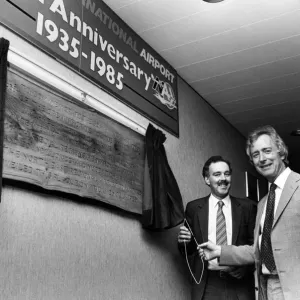 Michael Spicer, Aviation Minister (right), unveils plaque to commemorate the 50th Michael Spicer, Aviation Minister (right), unveils plaque to commemorate the 50th
