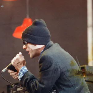 Michael Stipe, lead singer with the American Rock Group REM, perform at Cardiff Arms Park Michael Stipe, lead singer with the American Rock Group REM, perform at Cardiff Arms Park