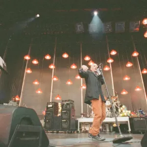 Michael Stipe, lead singer with the American Rock Group REM, perform at Cardiff Arms Park Michael Stipe, lead singer with the American Rock Group REM, perform at Cardiff Arms Park