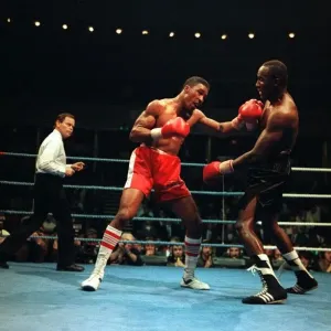 Michael Watson Boxing Middleweight contacts with a left punch against Mike McCullam Michael Watson Boxing Middleweight contacts with a left punch against Mike McCullam