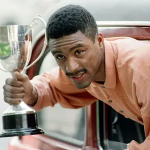 Michael Watson with the British Commonwealth middleweight trophy after defeating Nigel Michael Watson with the British Commonwealth middleweight trophy after defeating Nigel
