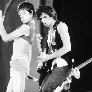 Mick Jagger and Keith Richard of The Rolling Stones performing during the band Mick Jagger and Keith Richard of The Rolling Stones performing during the band