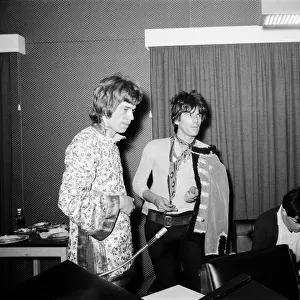 Mick Jagger and Keith Richards of the Rolling Stones at Olympic Recording Studio in