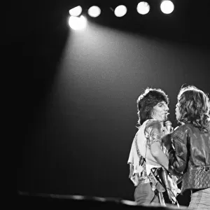 Mick Jagger and Keith Richards on stage at the Rolling Stones concert at Knebworth House