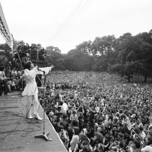 Mick Jagger sings on stage at a free Rolling Stones concert in Hyde Park, London Mick Jagger sings on stage at a free Rolling Stones concert in Hyde Park, London