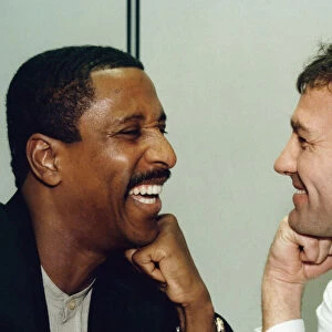 Middlesbrough manager Bryan Robson and assistant Viv Anderson share a joke