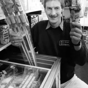 Middlesbrough newsagent Mel Taylor with his ice cream freezer which he has converted into Middlesbrough newsagent Mel Taylor with his ice cream freezer which he has converted into
