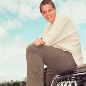Middlesbroughs Jan Aage Fjortoft sitting on his Audi estate car. 19th September 1995 Middlesbroughs Jan Aage Fjortoft sitting on his Audi estate car. 19th September 1995