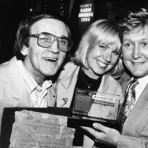 Mike Smith DJ with Sarah Greene and DJ Alan Freeman at radio one April 1988