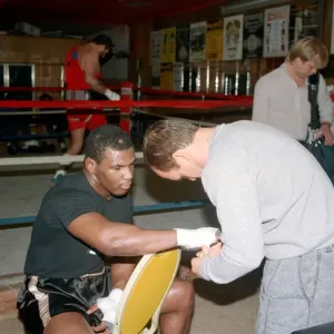 Black and white print of Mike Tyson in training camp with Kevin Rooney Black and white print of Mike Tyson in training camp with Kevin Rooney