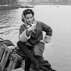 Millicent Martin by the Thames during filming of Nothing but the best