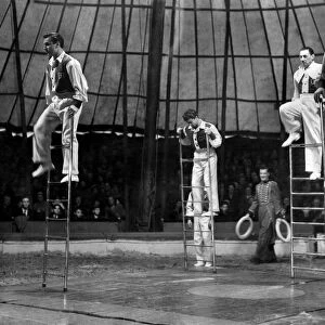 Mills Circus. The daring troupe of ladder acrobats gave thrills