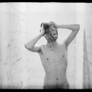 A Miner Enjoying a Shower at Askern Colliery, Print A Miner Enjoying a Shower at Askern Colliery, Print