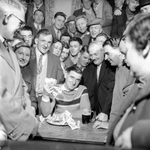 Miner Joe Steele seen here taking part in a food eating competition