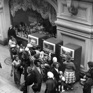The mineral water machines in the GUM store in Moscow do a brisk trade. 1962 The mineral water machines in the GUM store in Moscow do a brisk trade. 1962