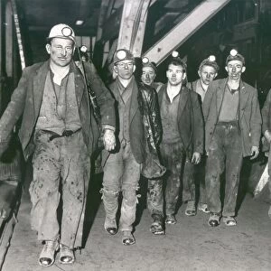 Miners leaving the cage after a shift at the re-opened Lynemouth Colliery. February 1967