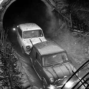 Minis in Coventry sewers during the filming of "The Italian Job"film