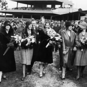 Miss Amy Johnson acknowledging the enthusiastic welcome given to her by the huge crowd Miss Amy Johnson acknowledging the enthusiastic welcome given to her by the huge crowd