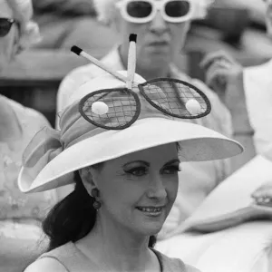 Miss Doreen Dawne from Chelsea, wearing a tennis hat at Wimbledon Tennis Championships