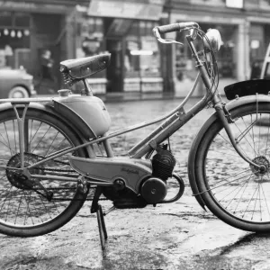 1957 Print of a Motobécane Mobylette Moped in Cardiff