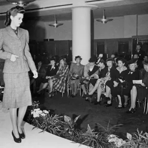 A model on the catwalk at a West End Utility Fashion show in London during the Second A model on the catwalk at a West End Utility Fashion show in London during the Second