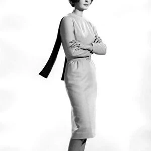 Model Dawn Chapman wearing long dress, arms folded. February 1962 P008889