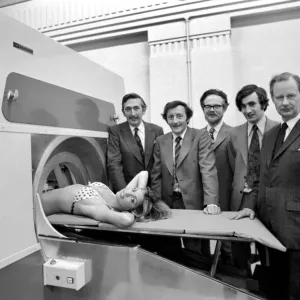 Gillian Duxbury in E.M.I. X-Ray scanner print, April 1975 Gillian Duxbury in E.M.I. X-Ray scanner print, April 1975