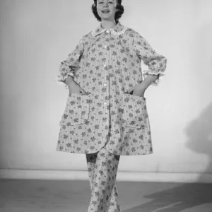 Model Jackie Jackson modelling the Brunch Coat made from a Reveille readers pattern