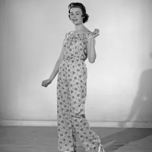Model Jackie Jackson seen here wearing Pinafore pyjamas made from a Reveille readers