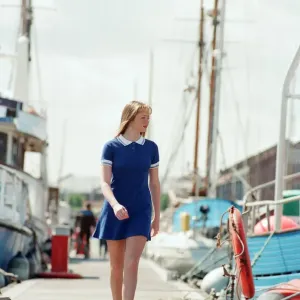 Model, Kelly, wearing Maritime inspired clothing at Liverpool Marina, Merseyside Model, Kelly, wearing Maritime inspired clothing at Liverpool Marina, Merseyside