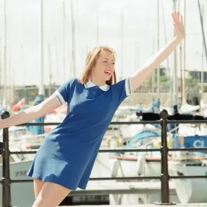 Model, Kelly, wearing Maritime inspired clothing at Liverpool Marina, Merseyside Model, Kelly, wearing Maritime inspired clothing at Liverpool Marina, Merseyside