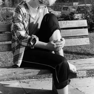 Model Linda wears a lumber jack tartan American foresters shirt