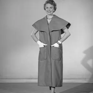 Model Maureen Denham seen here wearing a felt Cape Coat made from a Reveille readers