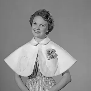 Model Maureen Denham seen here wearing a felt Cape made from a Reveille readers pattern
