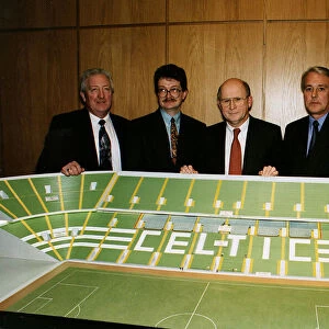model of new North stand with Fergus McCann chairman Celtic FC John Keane director