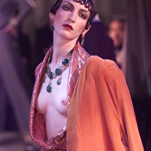 A model wearing a John Galliano Spring / Summer 1999 design for Paris Fashion Week